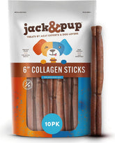 Jack&Pup 6-inch collagen-stick pack on shelf emphasizes long-lasting chew for dogs