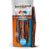 Jack&Pup 12in skinny bully stick pack ready for small dogs' long-lasting chewing.