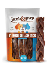 Jack&Pup 6-inch braided collagen sticks in a pack for long-lasting chews