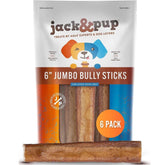 Jack&Pup 6inch jumbo bully sticks front view—a long-lasting chew for medium to large dogs.