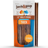 Jack&Pup 6-inch thick bully sticks pack for medium and large dogs showing long-lasting chew
