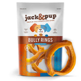Jack&Pup Bully Rings 8-pack shown as long-lasting chew for dogs