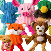 Jalousie plush squeaky toy 5-pack for dogs offers interactive play and enrichment.