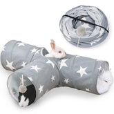 JanYoo Guinea Pig Tunnel 3Way assembly shows versatile hideout for safe indoor play.