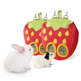 JanYoo hay rack hanging bag keeps cages tidy and reduces waste.