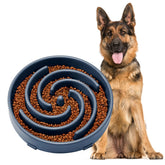 JASGOOD slow feeder bowl in blue shows sturdy construction and maze for paced meals.