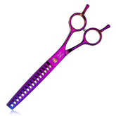 JASON 7.5-inch dog grooming scissor with ergonomic purple handle for smooth, precise chunker cuts.