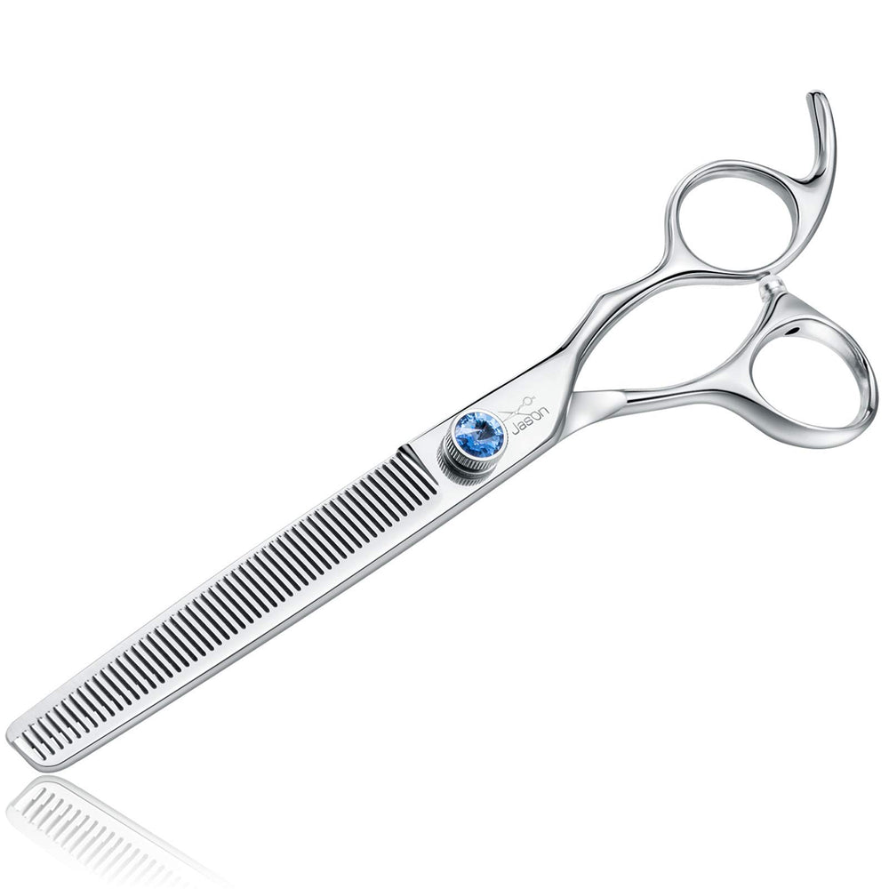 JASON 7-inch thinning dog grooming scissor with focused handle and blade for precise grooming.