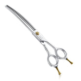 JASON 7-Inch dog grooming shears handle close-up shows ergonomic comfort for long sessions.