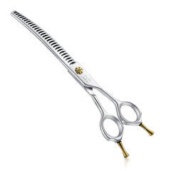 JASON 7-Inch dog grooming shears handle close-up shows ergonomic comfort for long sessions.