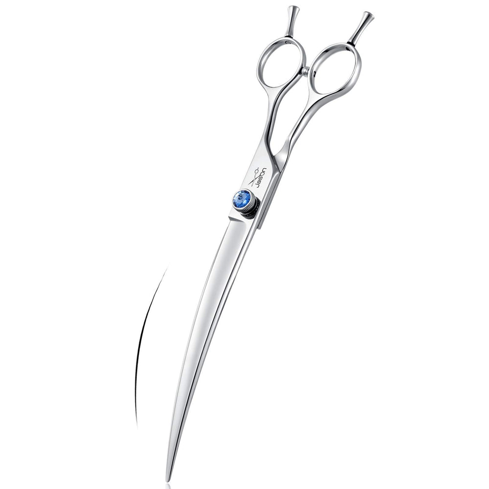 Jason 8 inch curved dog grooming scissors with ergonomic design for long sessions