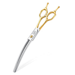 JASON curved thinner dog scissors blades closeup for precise grooming results