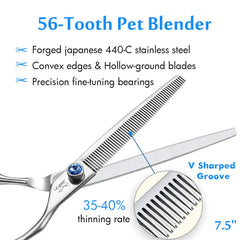 JASON 7.5 inch dogs grooming scissors offset handle for comfortable, adjustable control.