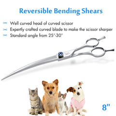Jason offset handle curved scissors for right handed groomers natural hand position
