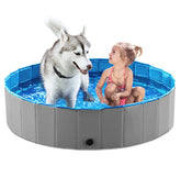 Jasonwell foldable dog pool 48 inch grey ready for outdoor cooling and play.
