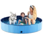 Jasonwell foldable dog pool folded for compact storage after use.