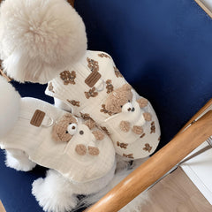 Jatmira plush bear-pattern puppy pullover side view for everyday outings