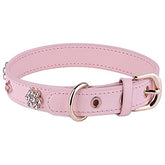 JAX PLANET PU leather rhinestone collar in pink for stylish walking.