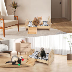 JAZUIHA wooden bunny bed stairs provide easy pet access to the sleeping area.