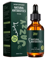 Jazzy Fuzzy Antibiotico para gatos, frasco 2oz, sabor a pollo, facilita la administración diaria.