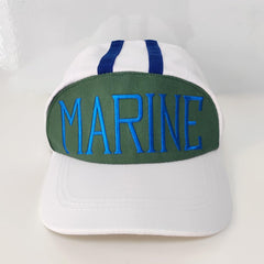 JCvCX marine hat blue white side view; ideal for costume parties.