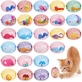 Jecery cat spring ball rolling shows kitten chase energy and playful exercise.