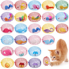 Jecery cat spring ball rolling shows kitten chase energy and playful exercise.