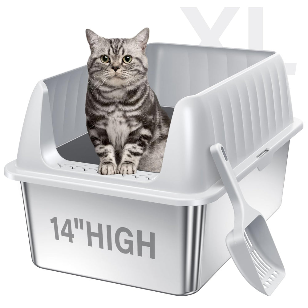 Jecoo XL stainless-steel cat litter box front view for big cats