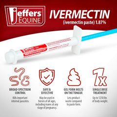 Jeffers ivermectin gel apple-flavored paste being dosed to a horse.