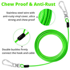 Jenico dog tie out cable anti-rust coating withstands rain and wear in all seasons.