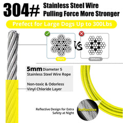 Jenico dog tie out cable night-reflective coating helps locate dogs after dusk.