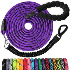 Jenico Long Dog Leash 50FT heavy-duty-nylon rope with padded-handle for comfortable grip.