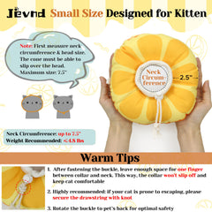 Jevnd kitten cone worn by pet shows secure fit and eating ease.