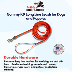 Jim Hodges Gummy K9 Biothane leash 20ft 1/2in versatile for walking and training.