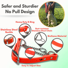 Orange XXS martingale close-up demonstrates simple no-pull adjustment for small dogs