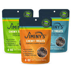Jiminy's cricket dog training treats bag open for quick rewards during training.
