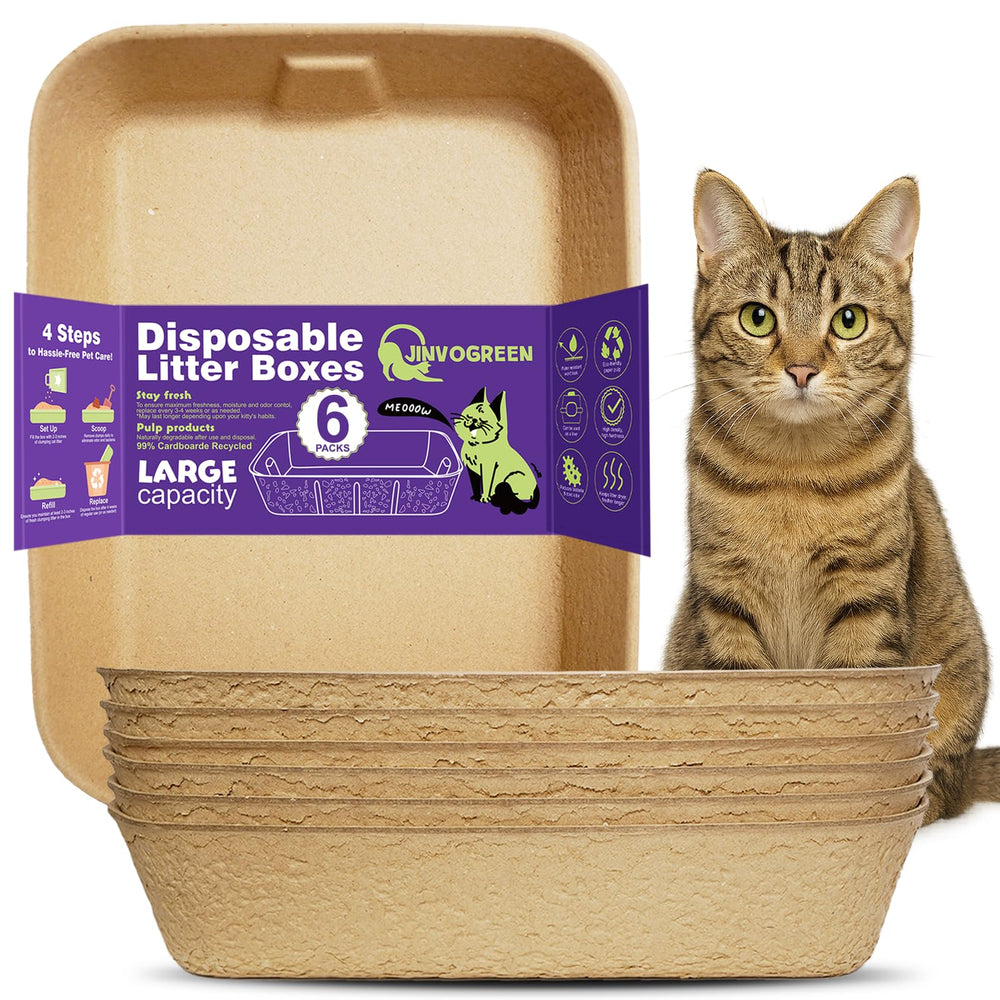 JINVOGREEN disposable litter boxes six-pack shown for quick travel and mess-free cleanup