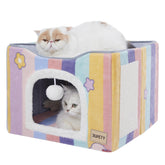 Jiupety 2-cat foldable bed pink cube offers cozy hideaway and play space.