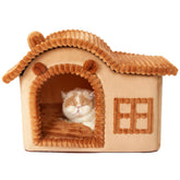 Jiupety Bear Cat House front view showing a cozy brown hideaway for naps