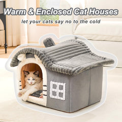 Jiupety Bear Cat Houses door-window gray shows easy entry for kittens.