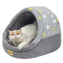 Jiupety cat bed overview in gray star design for cozy indoor use.