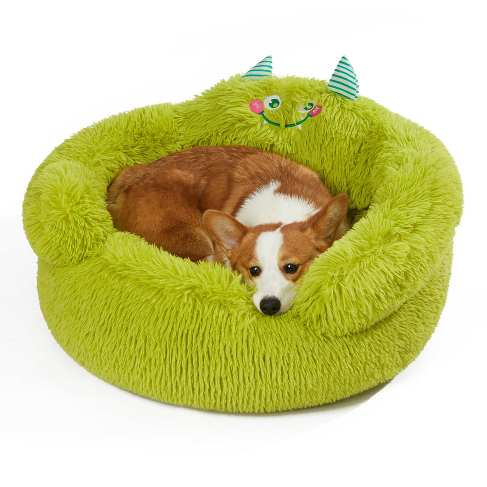Jiupety donut bed front view shows cozy calming retreat for small pets.