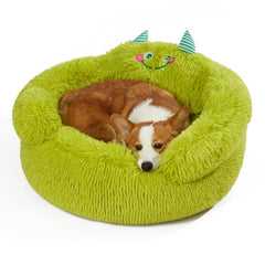 Jiupety donut bed front view shows cozy calming retreat for small pets.