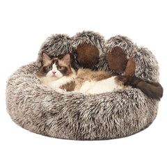 Jiupety Paw Shape Calming Pet Bed gray plush fur for small pets' comfort.
