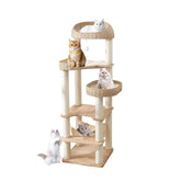 JLDUQKUM wooden cat-tree base highlights solid wood stability for active multi-cat play
