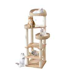 JLDUQKUM wooden cat-tree base highlights solid wood stability for active multi-cat play