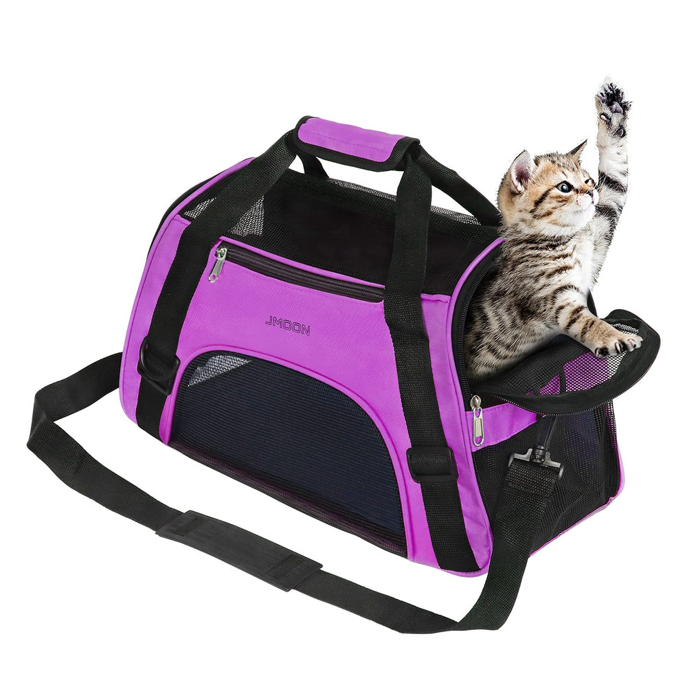 JMOQON cat carrier under-seat view shows airline-friendly size for compact travel