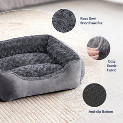 JOEJOY Rectangle dog bed side view highlights supportive walls for head and neck comfort.