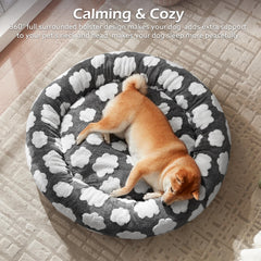 JOEJOY Donut Bed soft plush fabric gently envelops a resting dog.