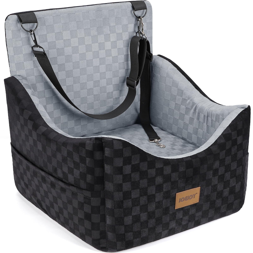 JOEJOY elevated dog car seat front view boosts pet visibility and comfort on drives.